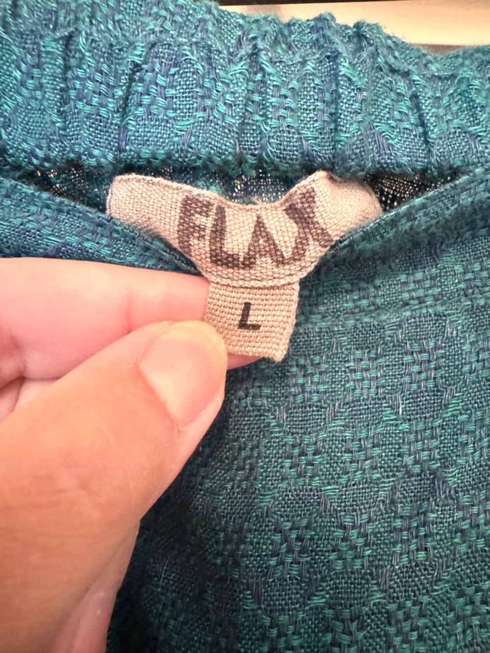 FLAX Linen A-Line Skirt Large Peacock Teal Blue Lagenlook Elastic Waist Woven - Picture 5 of 8